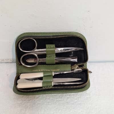 Vintage West Germany Grooming Travel Kit in Leather Case
