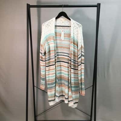 Esprit Womens Size XL Longline Cardigan Multicoloured stripes. NWT RRP: $99.90
