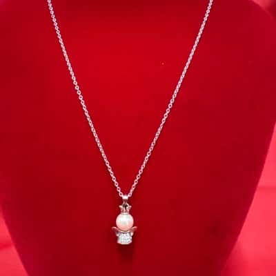  Women's 925 Silver chain featuring a Rhinestone & Faux Pearl Angel Pendant Necklace 