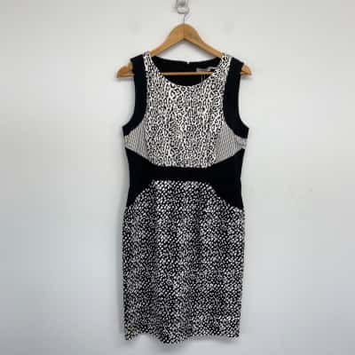 Table Eight Black White Animal Print Office Dress  Size 14 