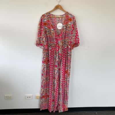 Rusttysustty Pink Blue Pattern Short Sleeve Jumpsuit Size XXXL 