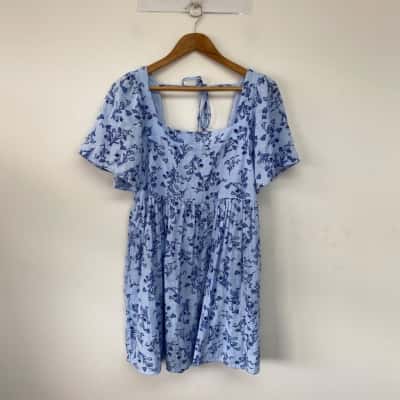 Dotti Blue Floral SHort SLeeve Mini Dress Size 10 