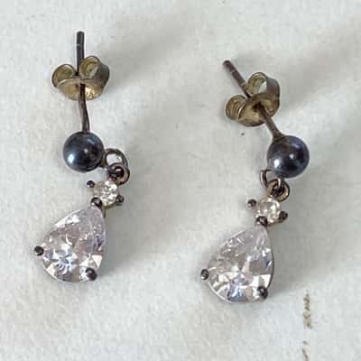 925 Sterling Silver Pear Shape Drop Earrings 