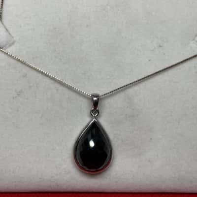  Womens Necklace / Black Onyx Pendant 925 Silver 