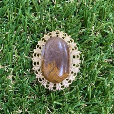  Womens Gold Tone Brown Stone Centred Brooch