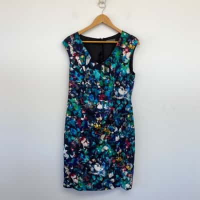 Jacqui-E Colourful Floral Sleeveless Mini Dress  Size 14 