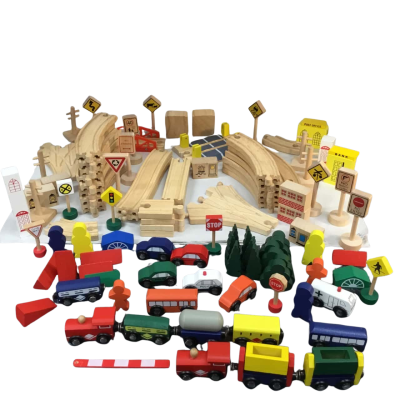 Wooden Train Set and Accessories as pictured