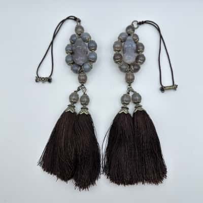 2 x Chinese Carved Grey Stone Pendants