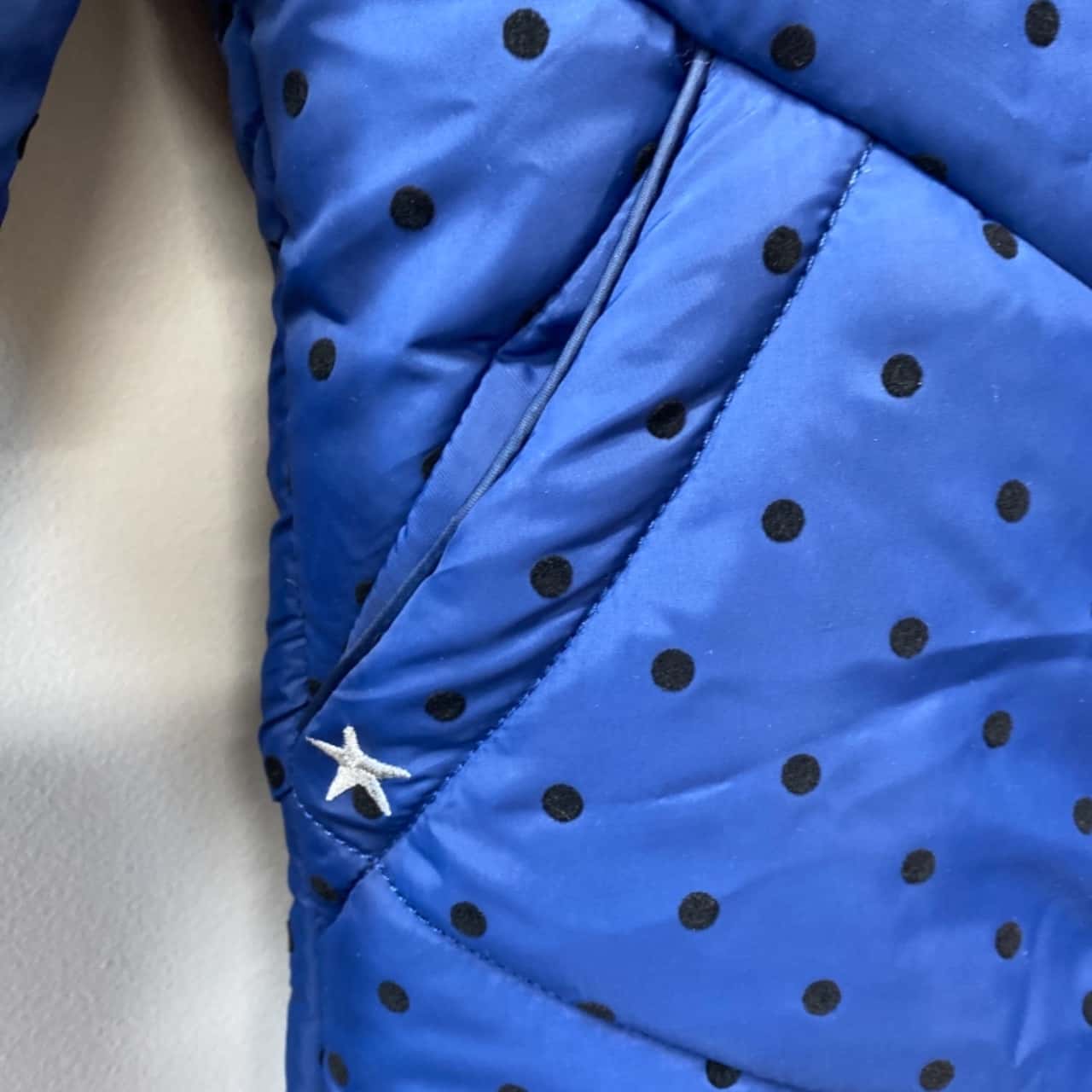 Kids 3/4 years Tumble & Dry Puffer Jacket Blue with Black Polka Dots