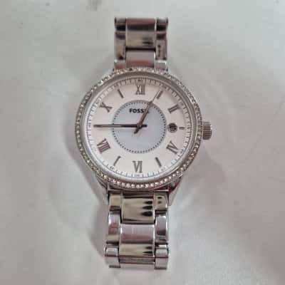 FOSSIL 'BQ1105' Silver Stainless Steel Glitz Bezel Womens Wristwatch 