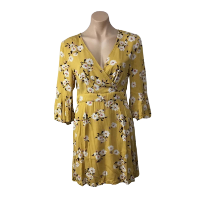 Minkpink Womens Size M Yellow / White / Pink Floral Short Sleeve Mini Dress 