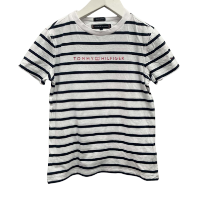 Tommy Hilfiger Kids White striped crew neck logo Tshirt size 122