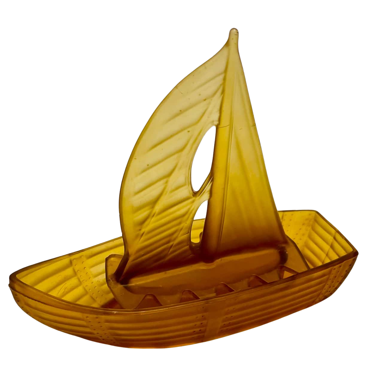 RARE Carlshutte Art Deco Amber Pressed Glass Flower Frog Yacht Float Bowl