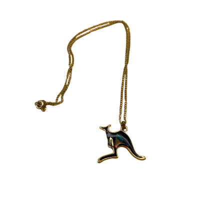  Vintage Souvenir Of Australia Necklace Kangaroo With Hand Layered Opal Slice Body Necklace 
