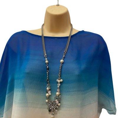 Mimco Womens Silver Pearls Long Necklace 