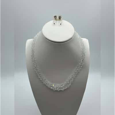  Vintage Clear Crystal Bead Double Strand Necklace & Earrings Set