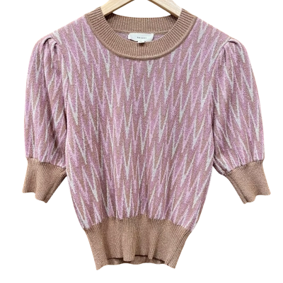 Kachel Pink/Beige Zigzag Pattern Metallic Top Size M