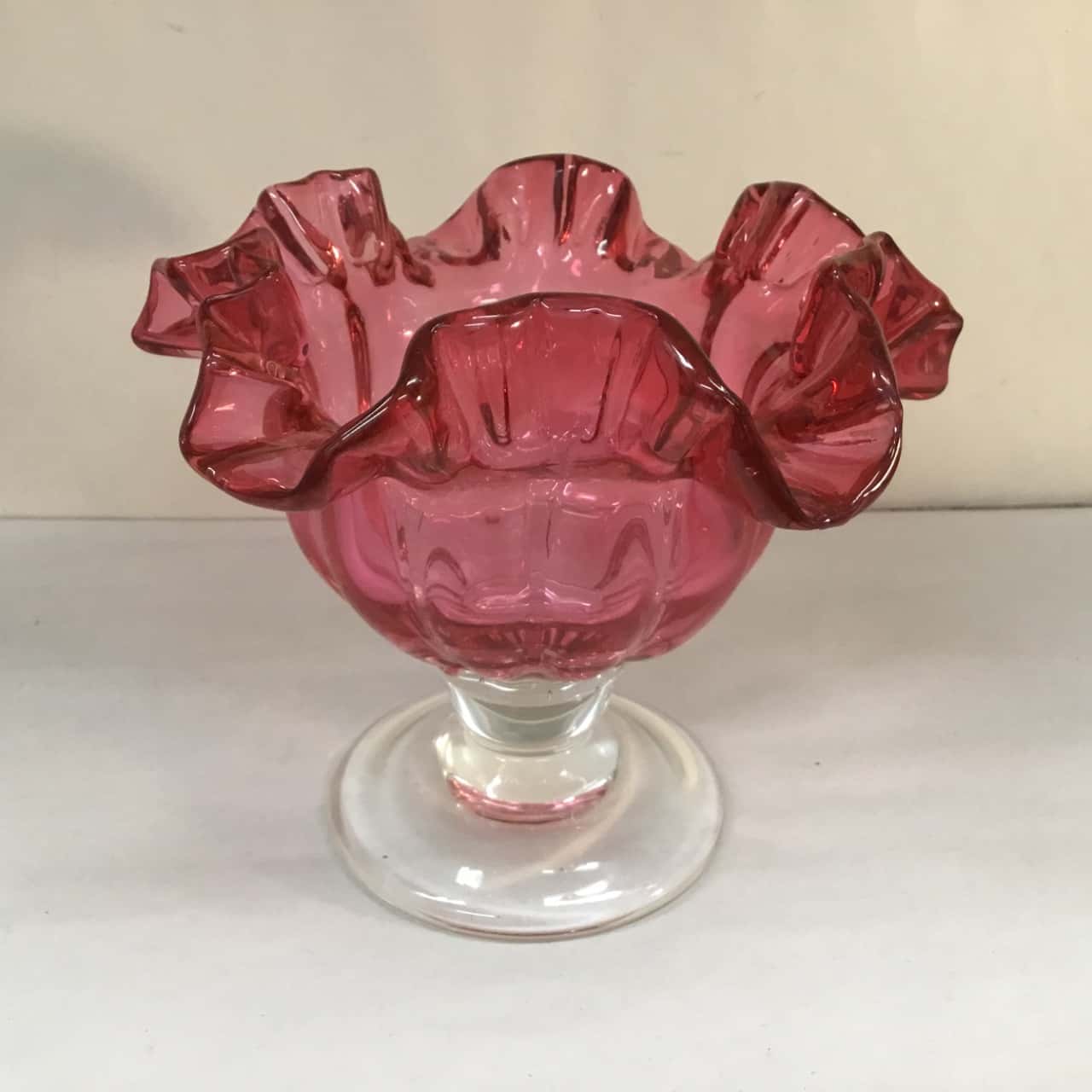 Vintage Ruffled Dish Raspberry Vintage Pink/ Cranberry Glass Ruffled Edge Pedestal Candy Dish (s ...