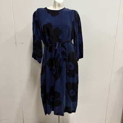Marimekko Marselia Juhlaunikko Dress Size 46 / XL Midi Dress Black  / Navy Blue 