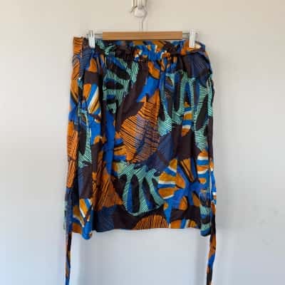 Sacha Drake Blue Orange Pattern Midi Skirt  Size 12