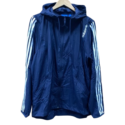 Adidas Navy Blue/White Hooded Windbreaker Jacket Size M