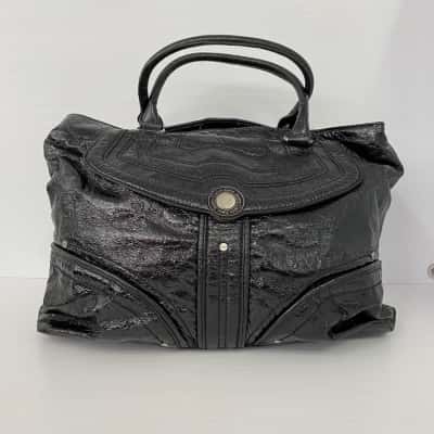 Calvin Klein Womens Black Patent Leather Handbag by Massa Handbag Black  