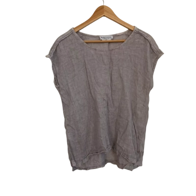 Haris-Cotton Womens Linen Size S Short Sleeve Top Grey 