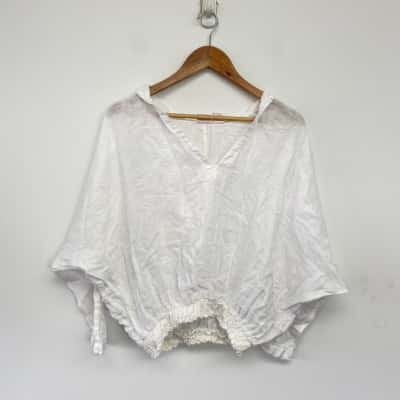 St. Tropez White 100% Linen Long Sleeve Hoodie Top  Size S