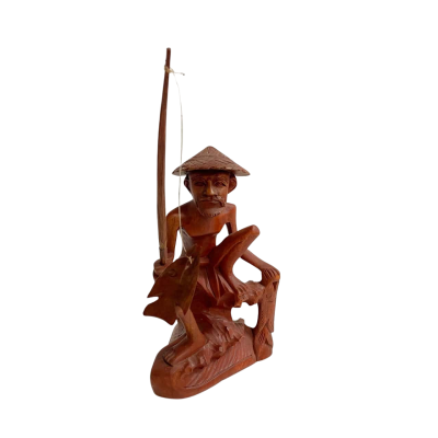  Handmade Balinese Wooden Fisherman Statue