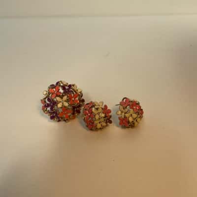 Floral Rings and earrings set Gold / Orange / Pink  