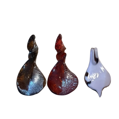 Set of 3 Murano-Style Art Glass Pendants – Foil & Swirl Designs