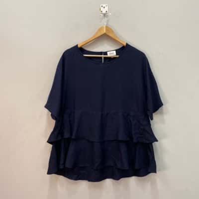 Seed Heritage Womens  Size 14 Short Sleeve Layered Top Navy Blue 