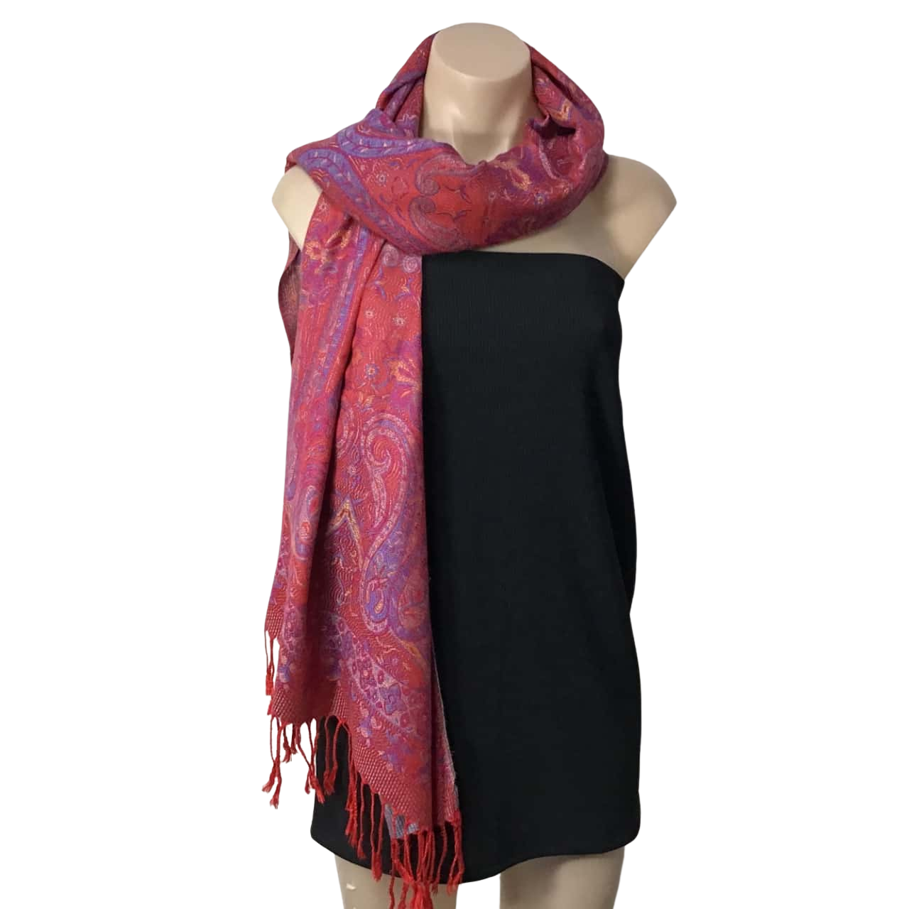 Womens Red / Multicoloured Pattern Pashmina Scarf (s)