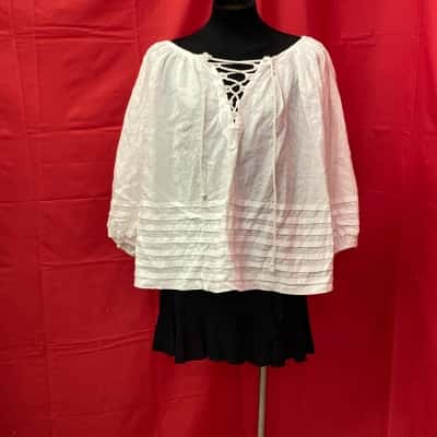 LJC Designs Womens  Size 8 Linen Drawstring Top 