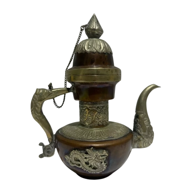 Decorative Asian/Tibetan-style Copper and Brass Teapot with Dragon Motifs