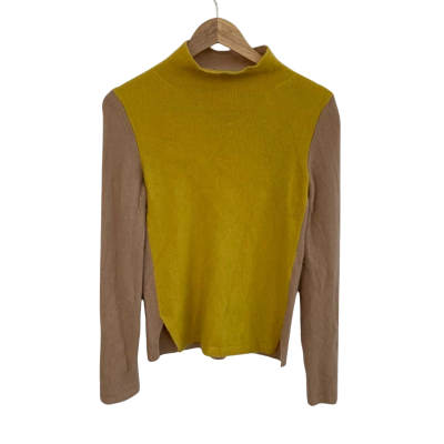 Womens  Knit Size M / S Turtleneck Jumper Brown / Yellow 