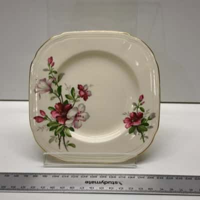 Vintage Square Floral Porcelain Side Plates Set of 6 Gold Rim Cream Cake Bread Plates