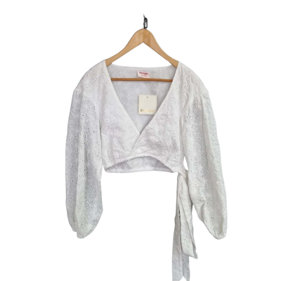 Showpo Womens  Size 8 Long Sleeve Top / V-Neck Top White 