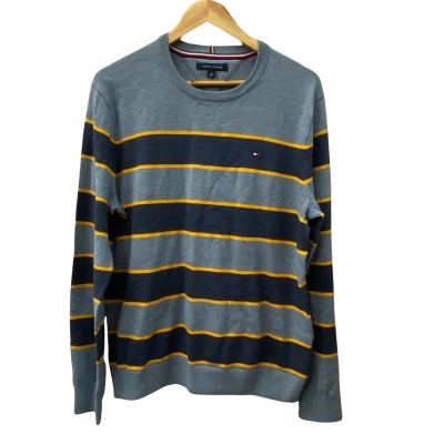 Tommy Hilfiger Mens  Size L Pullover Blue / Grey / Striped / Yellow 