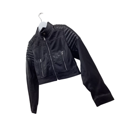  Women’s Genuine Leather Cropped Motor Racer Jacket Size S BNWT