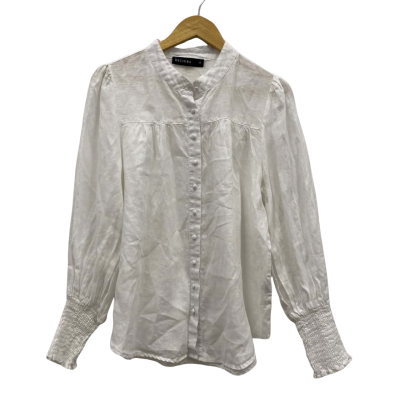 Decjuba Women's Size 12 100% Linen Long Sleeve Top White 