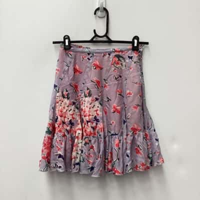 Alannah Hill Womens  Size 6 A-Line Skirt / Midi Skirt Floral / Purple -side buttons