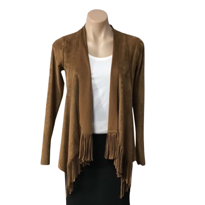 Hollister Womens Size XS Brown Faux Suede Open Drape Jacket with Fringe 