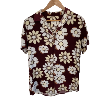 Common Need Mens  Size S Short Sleeve Shirt Brown / Floral 