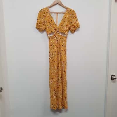 Kookai Women's Size 34 Delilah Midi Dress Yellow Floral - New With Tags