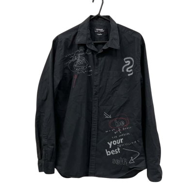 Desigual Mens Size 42 Long Sleeve black print shirt
