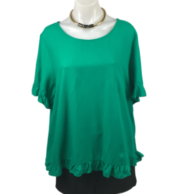 Rockmans Linen Frill Top - Green Size 16