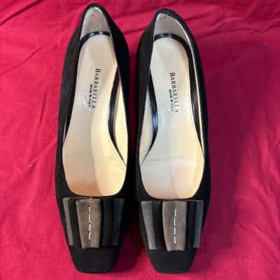  Women's  Barbarella Black  Suede Block Heel Pumps Made in Italy size 37
