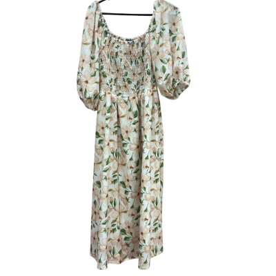 Emerge Womens Size 14 White Floral Shirred Midi Dress