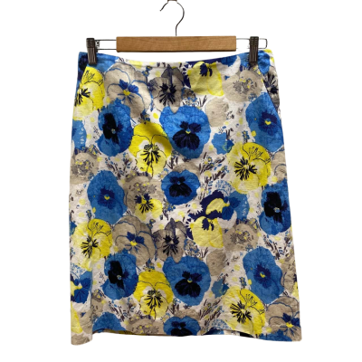 Laura Ashley Womens  Size 8 Blue & Yellow Floral Linen Skirt